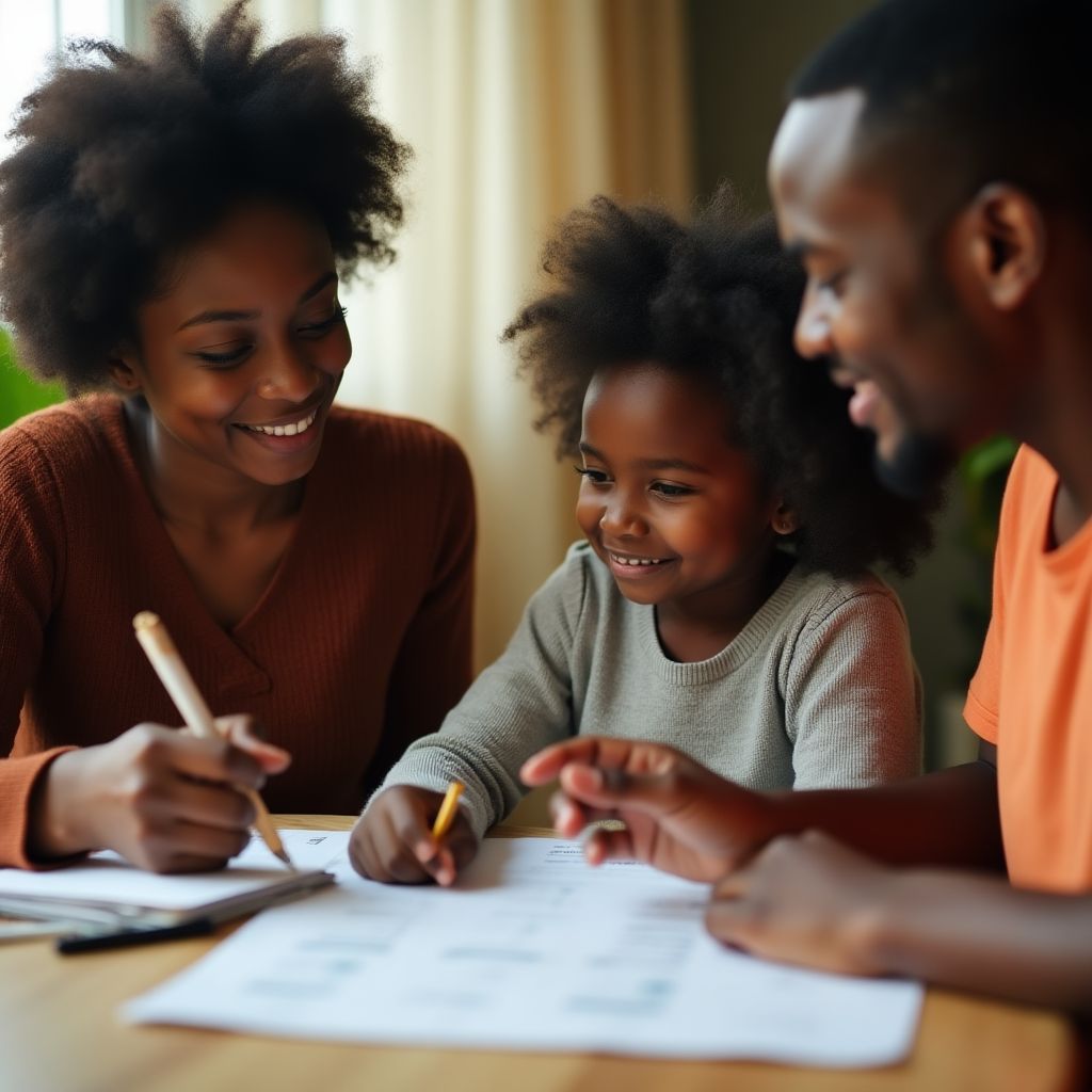 Family discussing financial goals together