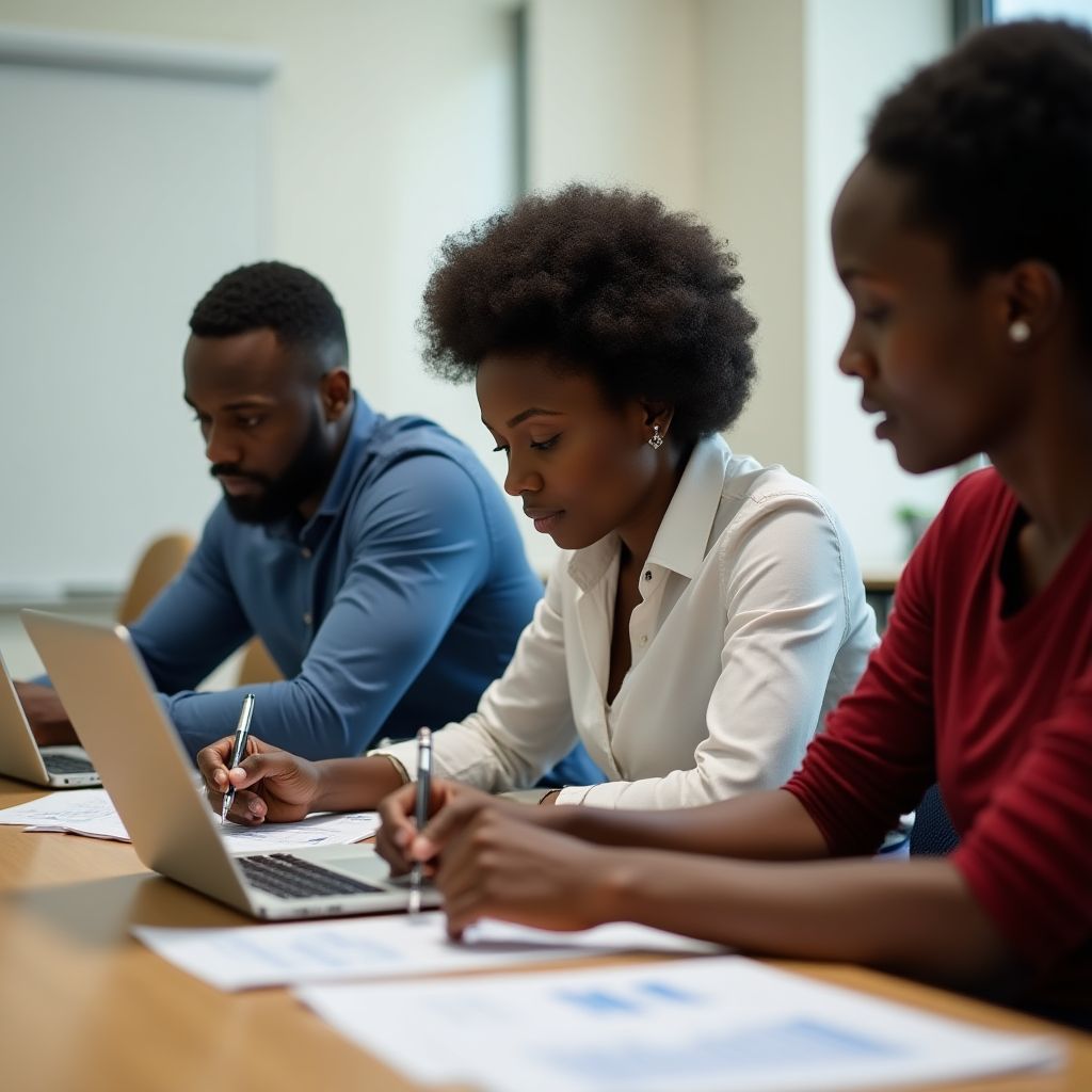Participants working on personal budgets with digital tools